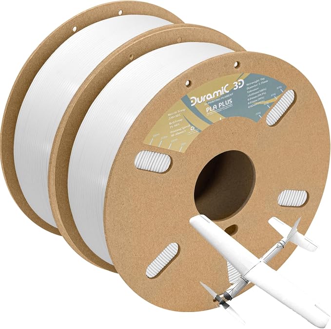 DURAMIC 3D PLA+ Filament 1.75mm 2Kg White, PLA Plus Filament 2 Pack 1kg Spool(2.2lbs) Tougher and Stronger, Dimensional Accuracy Probability +/- 0.02mm | PLA Pro Tougher and Stronger, Dimensional Accuracy Probability +/- 0.02mm 2Pack White