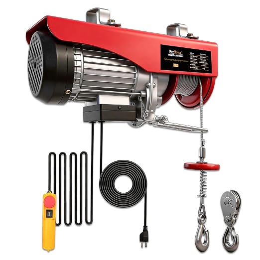 Electric Hoist,440 lbs Material Handling Too,Single/Double Slings Electric Winch,13 ft Remote Control,39 ft Single Cable Lifting Height,Zinc-Plated Steel Wire Hoist for Garage, Warehouses
