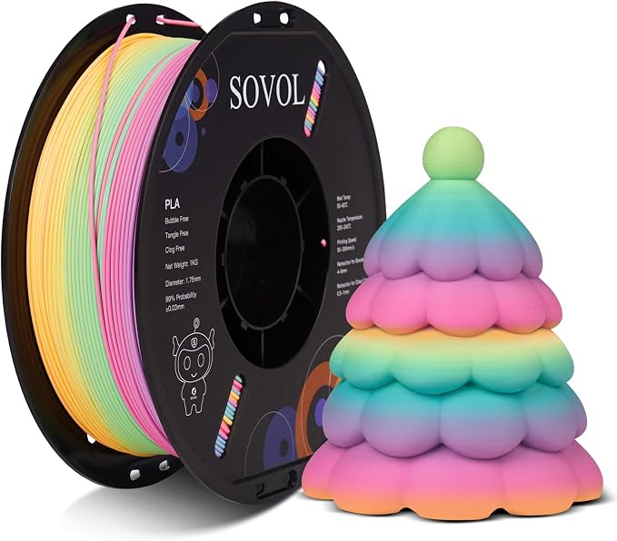 Sovol 3D Printer Matte Multicolored Fast Change Gradient Rainbow PLA 1kg (2.2 lbs) Spool 3D Printing Materials, Dimensional Accuracy +/- 0.03 mm, 1.75 mm, Matte Guava