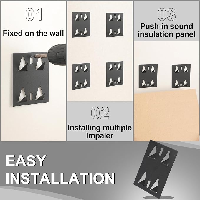 Blulu 50 Pcs Acoustic Panel Impaling Clips, 18 Gauge Galvanized Steel Sound Panel Wall Mount for Gypsum Board Plywood Masonry, Surface Mounting Impaling Clips for Acoustic Foam Panels (Black)