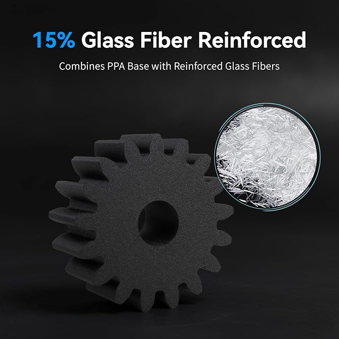Siraya Tech Fibreheart PPA-GF 3D Printer Filament, 15% Glass Fiber Reinforced High Temperature Nylon, Extreme Strength & High-Temp Resistance (185°C+), Low Moisture for Accurate Prints (1kg, Black)