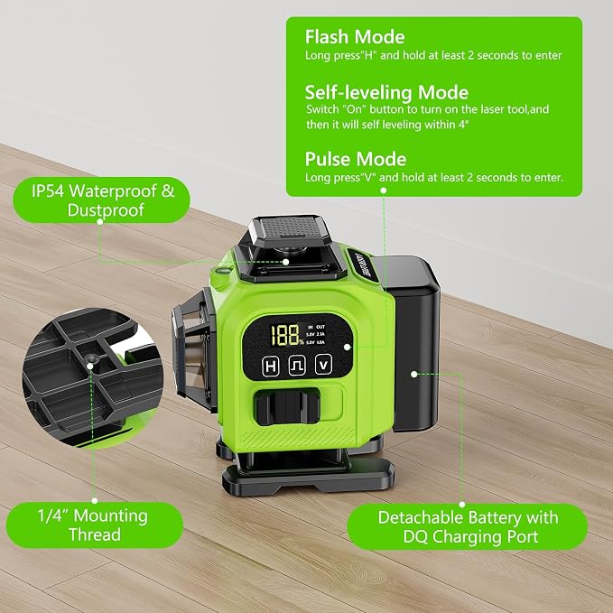 16 Line Laser Level 360 Self Leveling with tripod, 4x360°Professional 4D Green Cross Line laser Level with 2 Batteries & Remote Control, for Tiling Floor Construction and Picture Hanging