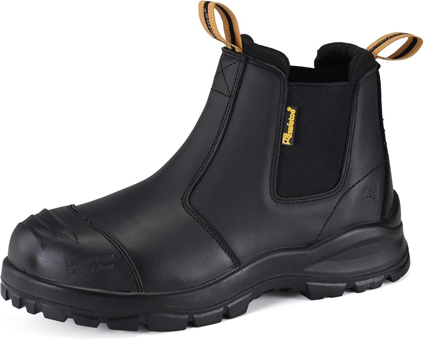 Steel Toe Work Boots for Men Cow Leather Slip on Safety Boot Ladder Grip Design