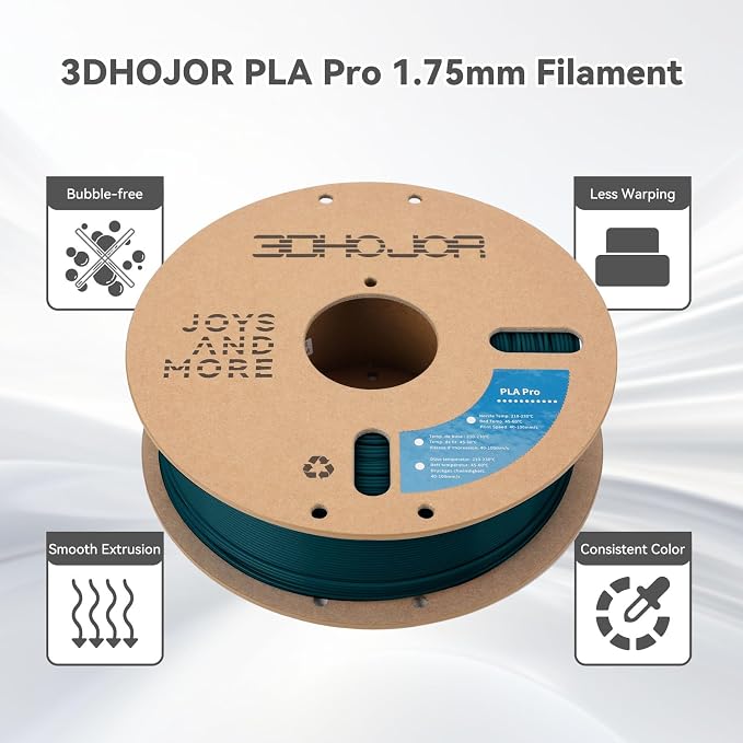 3DHoJor PLA Pro (PLA+) Filament 1.75mm, 3D Printer Filament, Cardboard Spool, Dimensional Accuracy +/- 0.03 mm - Green, 1kg