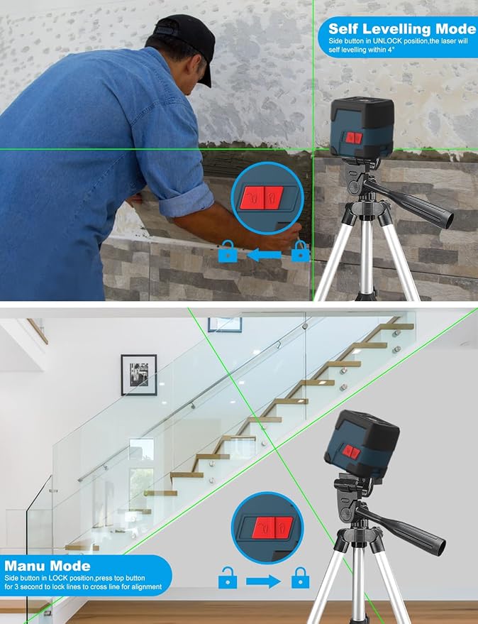 Laser Level with tripod, RockSeed Cross Line Laser with Self-Leveling, Vertical and Horizontal Line, Rotatable 360 Degree, Carrying Pouch, Battery Included (LV1GT)