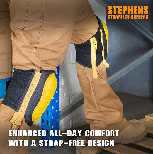 Stephens Strapless Knee Pads for Construction - Heavy Duty Soft Cap Design for Work | Safety Work Gear | Flooring | Roofing | Gardening | Personal Protective Equipment - Cushion Support for Kneeling - Non-Slip Strapless Knee Pad - Eliminate Knee Pain -...