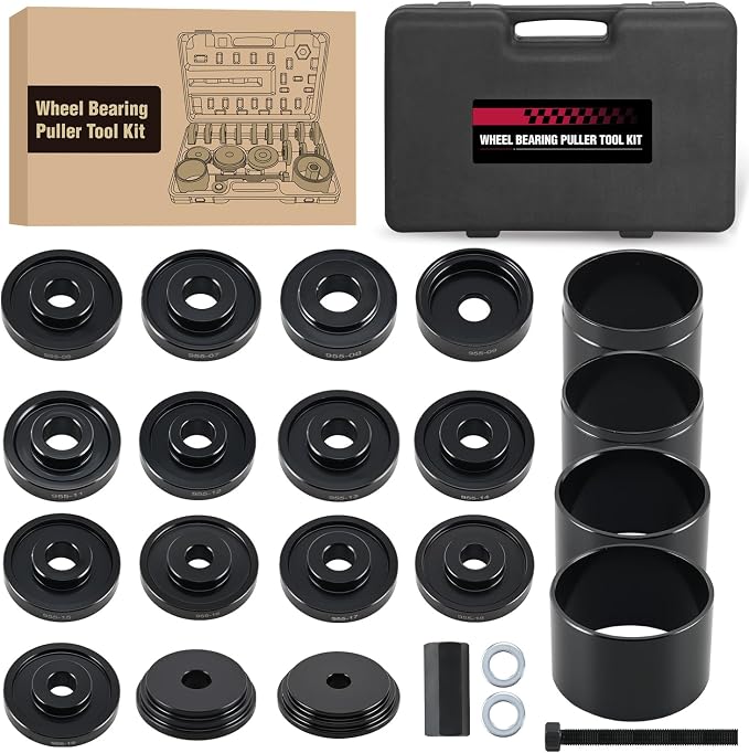 GOOACC Wheel Bearing Removal Tool Kit, 23PCS Wheel Bearing Press Kit for Front Wheel Drive Bearing Removal & Installation Universal Hub Bushing Press Sleeves Puller Tool Set with Sliding Screws, Black