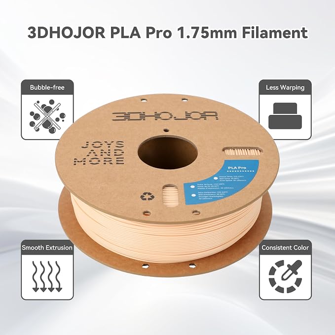 3DHoJor PLA Pro (PLA+) Filament 1.75mm, 3D Printer Filament, Cardboard Spool, +/- 0.03mm Accuracy, Beige, 1kg