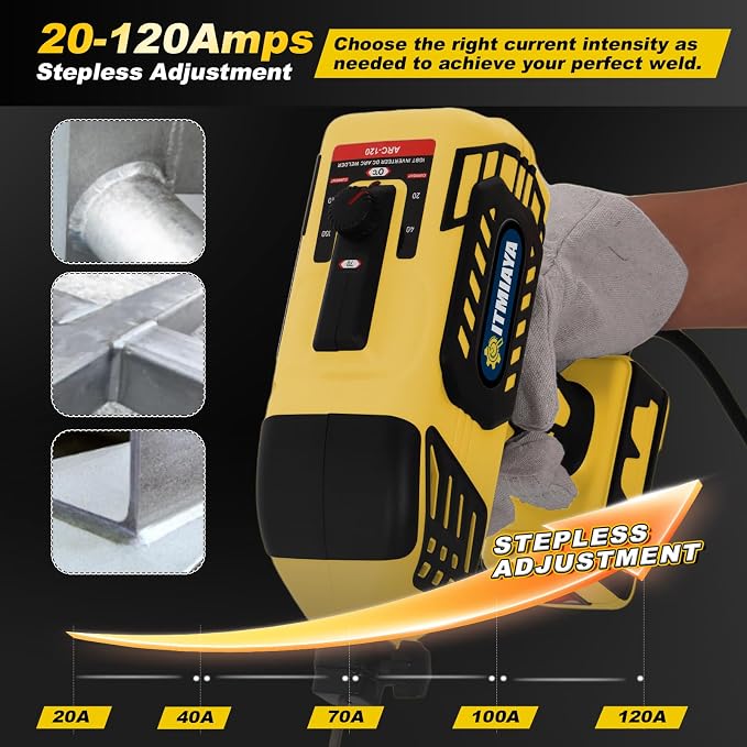 ITMIAYA® Portable Welding Machine 110V ARC Stick Welder Handheld for Metal IGBT Inverter 20-120Amps Stepless Current 1/16"-3/32" Electrodes Home Repair DIY Work (Yellow)