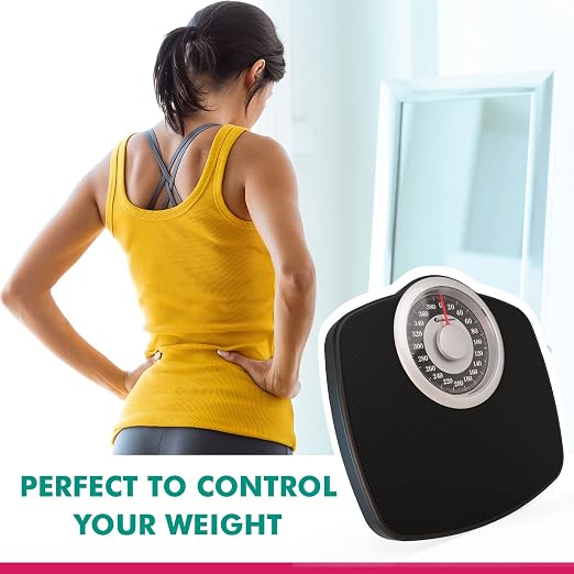 Adamson A25 Scales for Body Weight - Up to 400 LB - New - 5.3" Dial on 12.4" x 10.2" Platform - Anti-Skid Rubber Surface - High Precision Bathroom Scale Analog - Durable with 20-Year Assurance - Black