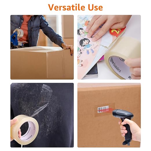 Amazon Basics Strong Packing Tape for Moving, Packaging, Shipping and Storing, Clear, 2 in x 60 yards, 2.7mil Thickness, 12-Roll