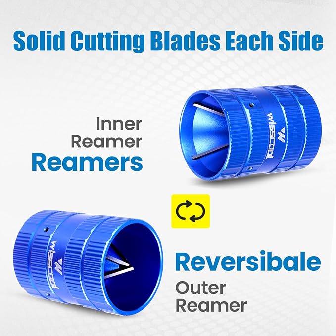WISSCOOL Pipe Reamer Tool, Copper PVC Tube Deburring Tool Plumping Tools Pipe Cleaner 1/4" to 1-5/8" Inner Outer Reamer Pipe Tubing Chamfer for Metal PVC PPR Copper Brass Aluminum(Blue)