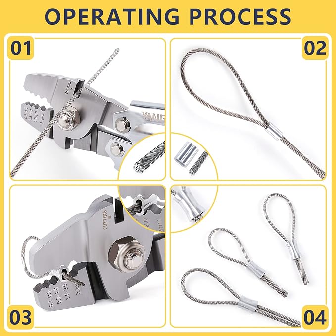 Yangoutool Wire Rope Crimper,Wire Rope Crimping & Cutting Tool: Versatile 2-in-1 Sheet Metal Swaging, Handles 0.1mm-2.2mm Aluminum Oval, Double Barrel Stop Ferrules, Ideal for Hand Tool Enthusiasts