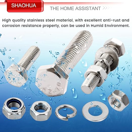 M3/M4/M5/M6/M8/M10/M12 Metric Bolt Assortment Kit, 304 Stainless Steel Heavy Duty Flat Hex Head Screws Bolts and Nuts Kit, Nuts Flat Gasket and Lock Washers Assortment Ki, Silver, 351Pcs