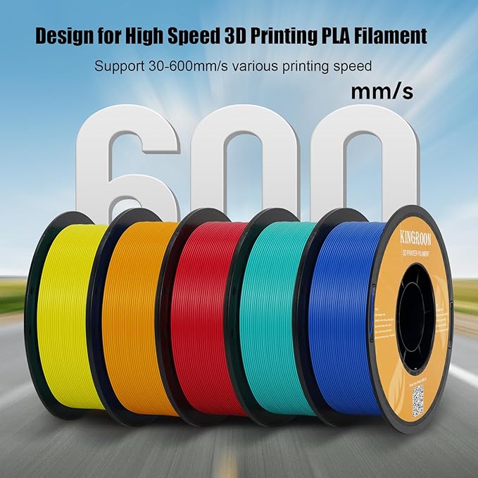 Kingroon High Speed PLA 3D Printer Filament 1.75mm, 3D Printer Rapid Filament for 30-600mm/s Hyper Printing Filament, Dimensional Accuracy +/- 0.03 mm, 1kg Plastic Spool(2.2lbs) (Red)