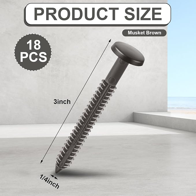Blulu 18 Pcs 3 Inch Vinyl Shutter Fastener Window Panel Peg Lok Pin Pegs Screws Shutter Spikes Anchor (Musket Brown)