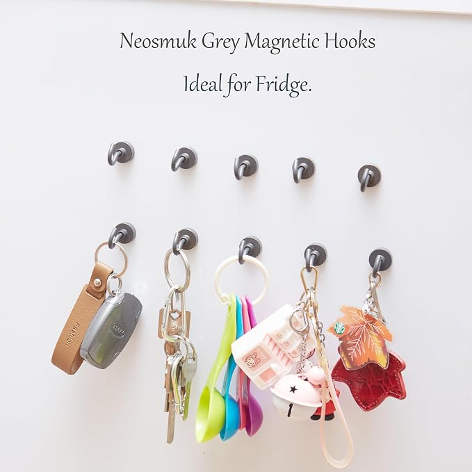 Neosmuk Magnetic Hooks, Cruise Ship Essentials, 32lb+ Heavy Duty Magnetic Hooks for Cruise Cabins, Refrigerator, Grill, Hanging, and Travel | Extra Strong Must-Haves Magnet Hook,Grey