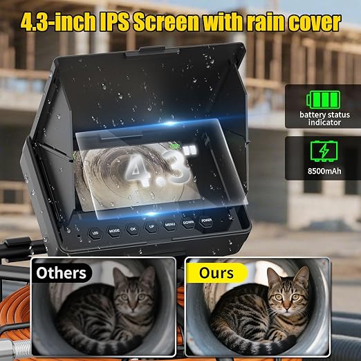 Sewer Camera 100FT/30M Pipe Inspection Borescope Endoscope Camera with Light 12 LEDs 4.3" IPS Screen 32GB Card Plumbing Snake 23MM with 8500Mah Battery (30M with DVR)