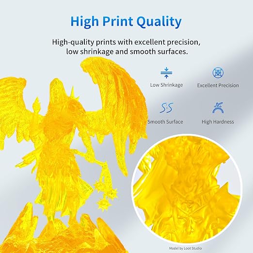 ANYCUBIC 3D Printer Resin, 405nm SLA UV-Curing Resin with High Precision and Quick Curing & Excellent Fluidity for LCD 3D Printing (Clear Yellow, 1kg)