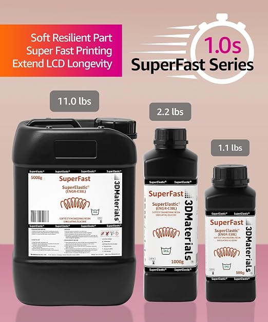 SuperElastic 3D Printer Resin, Softness 60A Simulating Soft Silicone, Made in Korea by 3DMaterials (1000g, Clear)