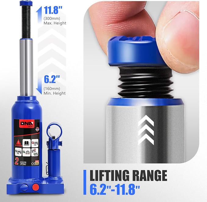 DNA Motoring 2 tons / 4409 lbs Lifting Automotive Welded Hydraulic Bottle Jack for Repair Vehicle, Pickup, Truck, w/Manual Handle, Blue, TOOLS-00347