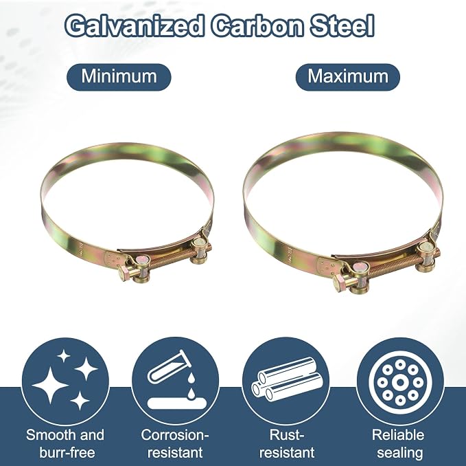 HARFINGTON 3pcs T-Bolt Hose Clamp 36-39mm (1.42-1.54") Galvanized Carbon Steel Adjustable Intake Radiator Pipe Clamps for Automotive Plumbing Industrial Pipes