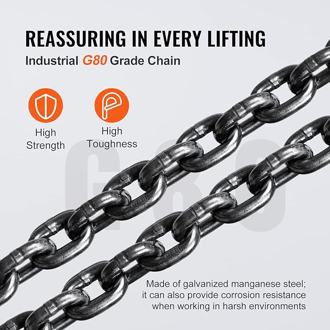 VEVOR Hand Chain Hoist, 1 Ton 2200 lbs Capacity 20 FT Come Along, G80 Galvanized Carbon Steel with Double-Pawl Brake, Auto Chain Leading & 360° Rotation Hook, for Garage Factory Dock