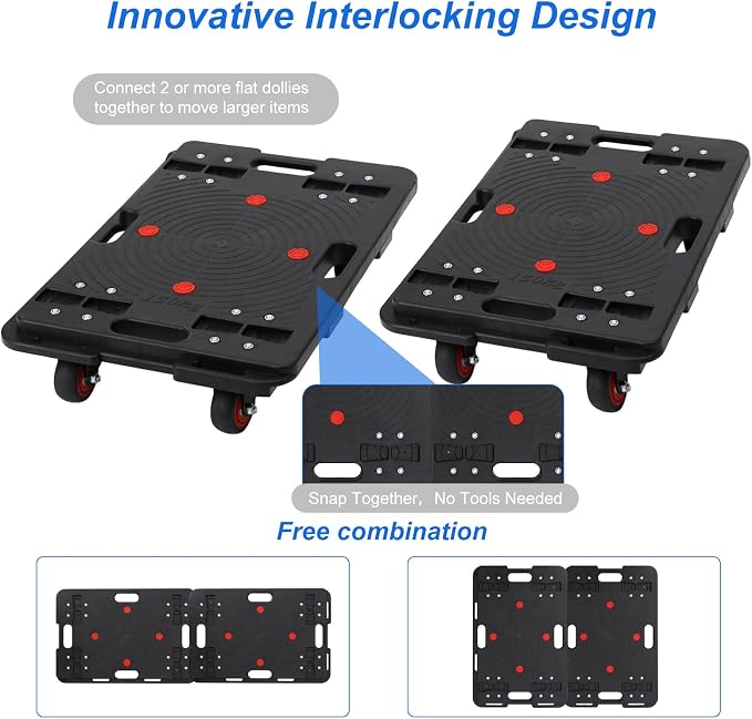 Furniture Moving Dolly Furniture Movers Dollys with Wheels, Portable Moving Rollers Leg Dollies for Heavy Furniture, 4 Wheels Flat Dolly, 1200 Lbs Capacity, Black