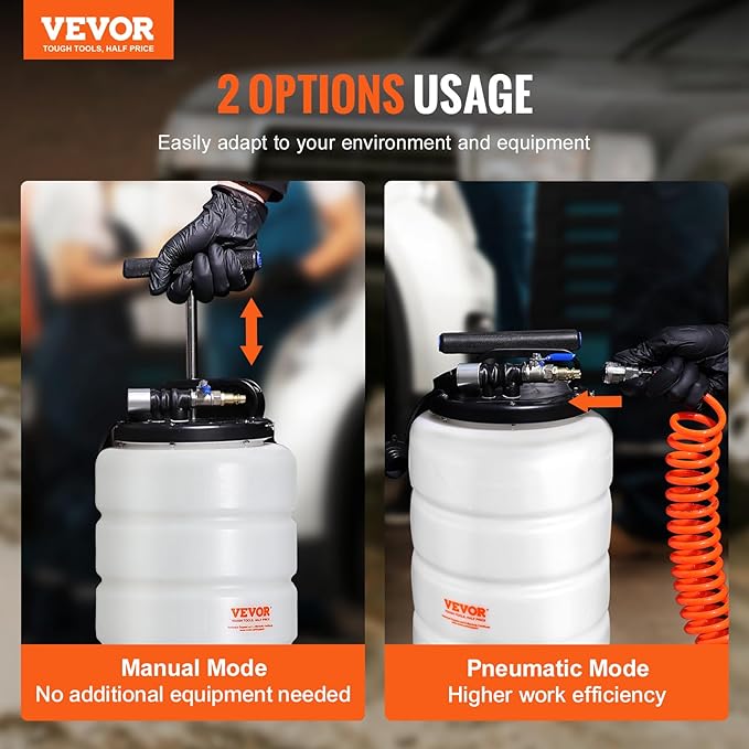 VEVOR 15L Pneumatic/Manual Fluid Extractor Pump, Oil Changer Vacuum Fluid Extractor, Oil Extractor Change Pump for Automotive, Oil Change & Fluid Change Tool with Dipstick and Suction Hose