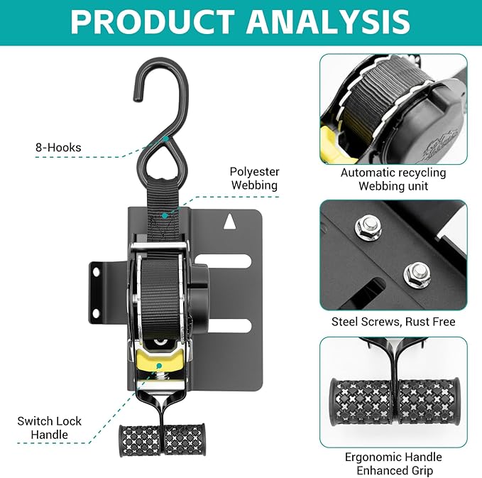 2PCS Ultimate Retractable Ratchet Straps Compatible with 2019-2025 Chevy Silverado/GMC Sierra 1500 Accessories, Bed Mount Bolt on Securing Self Retracting Tie Down Straps