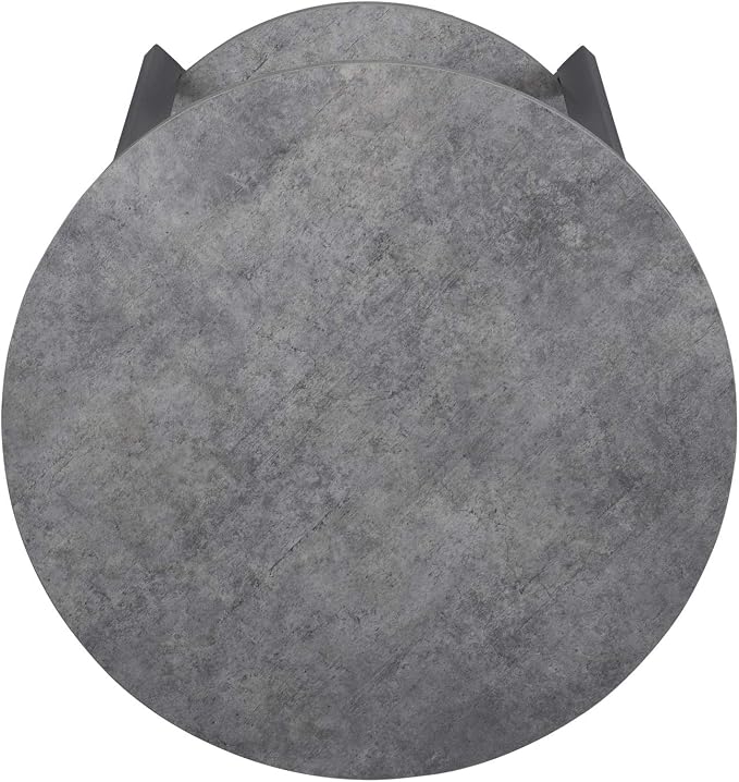 Household Essentials Jamestown Round Side End Table with Storage Shelf Rustic Slate Concrete and Black Metal