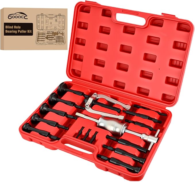 GOOACC 16pcs Blind Hole Bearing Puller Kit, Slide Hammer Pilot Insert Inner Internal Removal Tool Blind Hole Collet Bearing Set, Heavy Duty Blind Bearing Race and Seal Puller Extractor Kit with Case