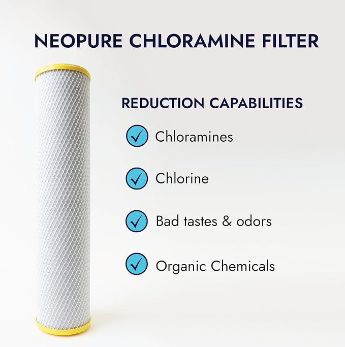 Neo-Pure CHLM-4520 Chloramine Carbon Block Filter | Coconut Shell Carbon | RO Prefilter | 4.5" x 20" Whole House Cartridge
