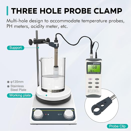 LAB FISH HS5 Magnetic Stirrer Hot Plate,260℃/500℉ | 5 inch stir plate, 3L capacity, knob speed control, with support stand, for lab heating & mixing