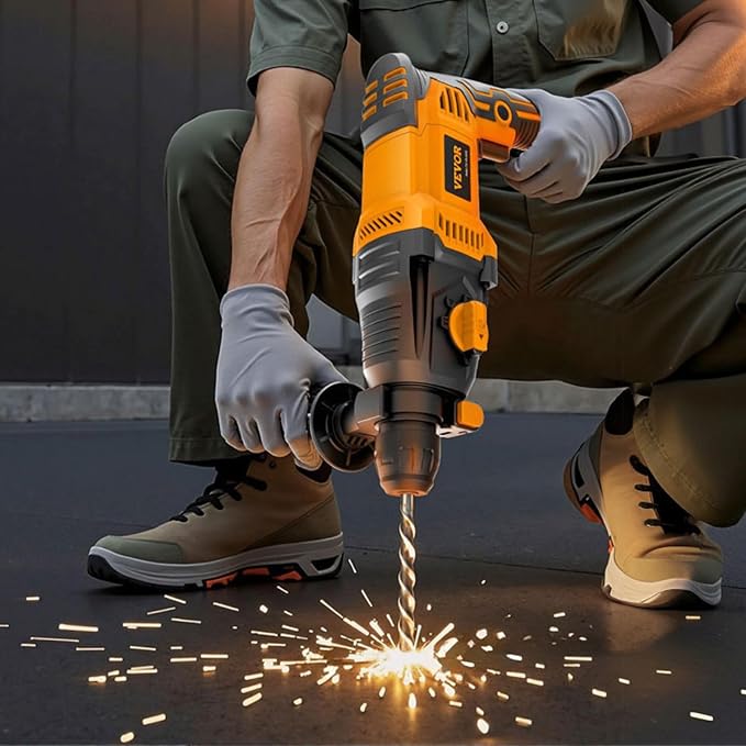 VEVOR 1 Inch SDS-Plus Rotary Hammer Drill, 8 Amp Corded Drills, Heavy Duty Chipping Hammers w/Safety Clutch, Electric Demolition Hammers, Taladro Rotomartillo, Power Tool For Concrete