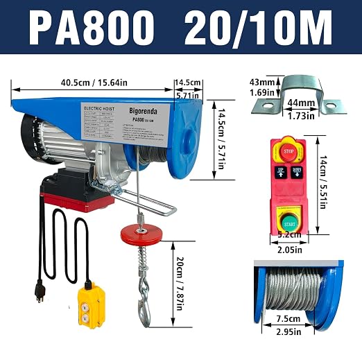 Electric Hoist 2 in 1,Electric Hoist 1760lbs, Bigorenda 110v Electric Hoist Winch with 328ft Wireless Control & Wired Remote Control, 65.6ft Lifting Garage Lift Hoist,for Factories, Warehouses, Attic