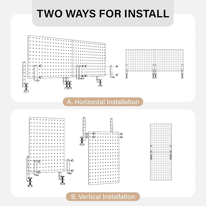 HUHOLE 32 x 12 Inch Clamp On Desk Pegboard Complete Kit | No Drill Metal Privacy Panel and Organizer with Accessories for Home Office, Gaming Setup, Cables and Supplies