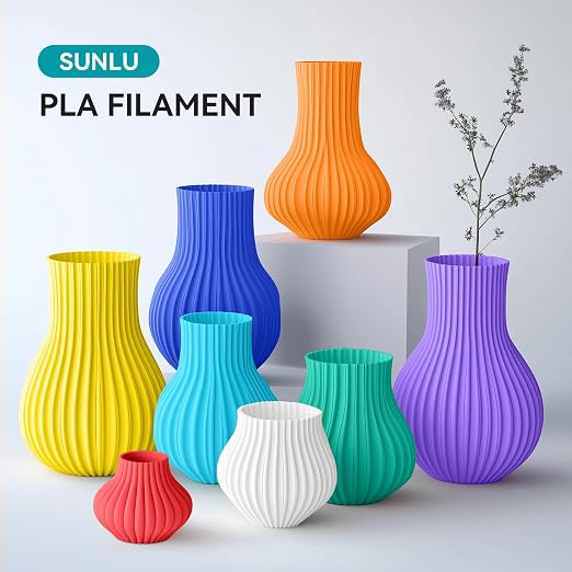 250g PLA Filament 1.75mm Bundle, SUNLU 3D Printer Filament Neatly Wound, Individually Vacuum Packed, 250g Spool, 8 Rolls, White+Red+Orange+Yellow+Green+Blue+Cyan+Purple