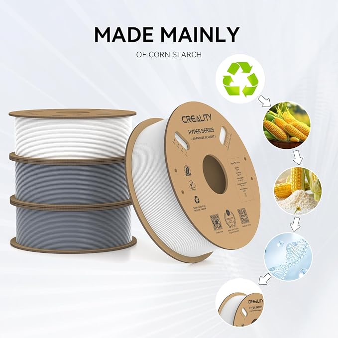 Creality Hyper PLA Filament 1.75mm, 30-600mm/s High Speed 3D Printer Filament, Dimensional Accuracy +/-0.02mm, Fit Most FDM 3D Printers, 4 Pack 1kg Spool(2.2lbs), White & Grey