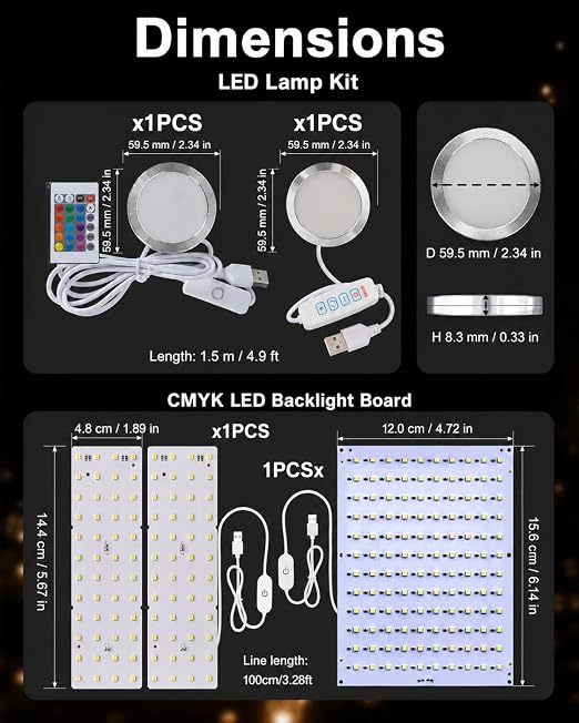LED Lamp Kit 001 RGB & 3 Color, CMYK LED Illumination Panel Kit FAZ007, Lithophane Light Board Kit KC009 for Bambu Lab Makerworld, 3D Printing LED Light Kit for Beginners, Model Printing Accessory