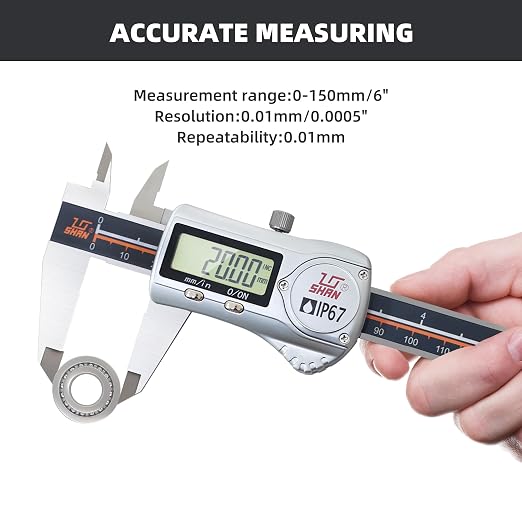 Digital Caliper, IP67 Caliper Coolant/Water/Dust Proof 0-6"/0.0005" Stainless Steel Micrometer, Precise ±0.001mm, Large LCD Display, Inch/MM Conversion, Digital Caliper Storage Case Included