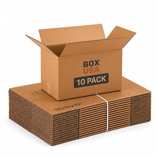 BOX USA Moving Boxes Small 16"L x 10"W x 10"H 10-Pack - Corrugated Cardboard Box for Shipping, Mailing, Packing, Packaging and Storage