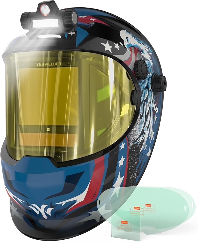 YESWELDER Intelligent Auto-Shade Auto Darkening Welding Helmet with LED, 180° Large View, Digital Filter, 1/1/1/1 True Color Solar Powered, Shade 3/5-9/9-15 Welder Mask for MIG/TIG/Stick/Cut/Grind