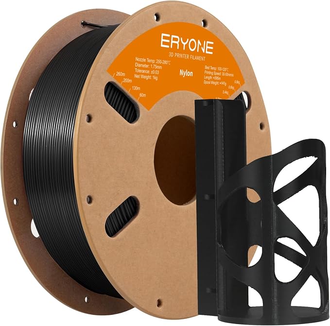 ERYONE Nylon 3D Printer Filament, Polyamide PA6 Filament 1.75mm +/- 0.03mm, Stiff & Strong & Heat Resistant, 1kg (2.2LBS)/Spool, PA6 Black