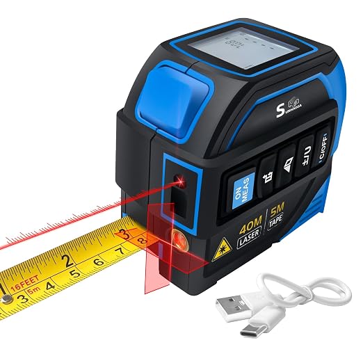 4-in-1 Laser Tape Measure with Laser Level Crosshairs | 130ft/40m Laser Distance + 16ft/5m AutoLock Tape | Backlit LCD Display (Ft/Inch/M/mm & Fractions) | for DIY, Construction, Interior Design
