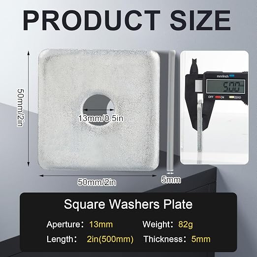 Yaocom 30pcs Galvanized Square Washers Plate 5/8" ID, 3X 3 Od 1/8" Thickness Heavy Duty Steel Gasket Flat Washers Nut Anti-loosening Plate Fastener for Construction and Industrial Equipment