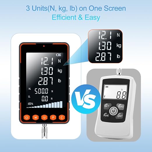 Trigger Pull Gauge, Force Gauge Weight Push Pull 500N Extra Large LCD with N kg lb, Peak & Real Time Auto Peak Modes, Data Software, Calibration Certificate, Digital Trigger Pull Scale