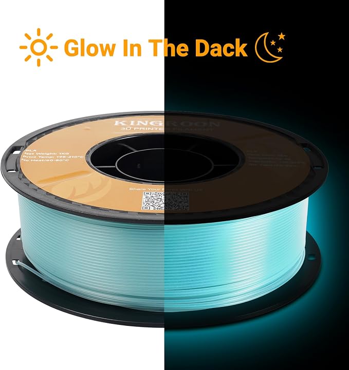Kingroon Glow in Dark 1.75mm PLA Filament, Fit Most FDM 3D Printers, Dimensional Accuracy +/- 0.03 mm, 1kg Spool(2.2lbs), Luminous PLA 3D Printer Filament - Sky Blue