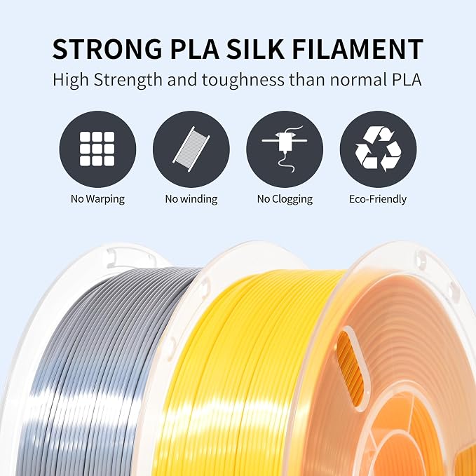 RAMBERY Silk Gold Silver PLA Filament Bundle, Metal-Like Shiny Silk PLA Filament 1.75mm, 3D Printer Filament Dimensional Accuracy +/-0.02mm, 1kg Spool, 4 Packs（Golden,Silver