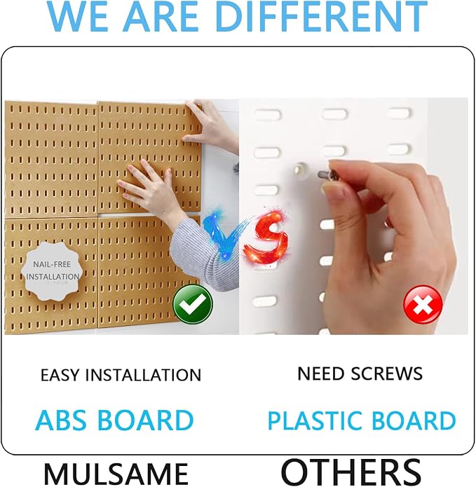 MULSAME Pegboard Combination Kit, Wall Mounted Storage Set with 4 Pegboards & 14 Accessories Hanging, Yellow Peg Boards Organizer for Walls Display, Crafts Organization, Kitchen Organizer, 22" x 22"